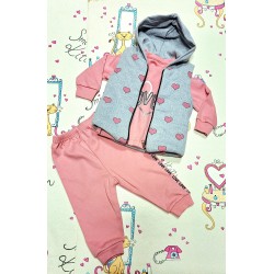 Детски комплект с елек в сиво и розово СЪРЧИЦА