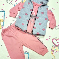 Детски комплект с елек в сиво и розово СЪРЧИЦА