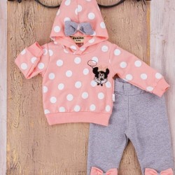 Бебешки комплект в сиво и корал с качулка МИНИ МАУС