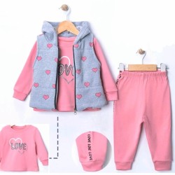 Детски комплект с елек в сиво и розово СЪРЧИЦА