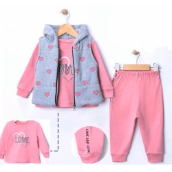 Детски комплект с елек в сиво и розово СЪРЧИЦА