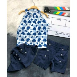 Детски летен комплект в тъмносиньо с шапка Сърца