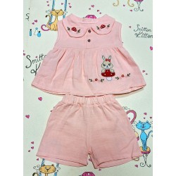 Детски летен комплект с къси панталони в  прасковено ЗАЙКО