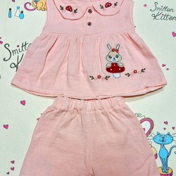 Детски летен комплект с къси панталони в  прасковено ЗАЙКО