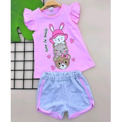 Детски летен комплект в розово и сиво ЗАЙЧЕ