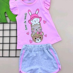 Детски летен комплект в розово и сиво ЗАЙЧЕ