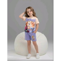 Детски летен комплект в екрю и лилаво с ЕЛЗА,АНА И ОЛАФ