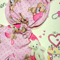 Детски летен комплект в розово на сърца с играчка Мече