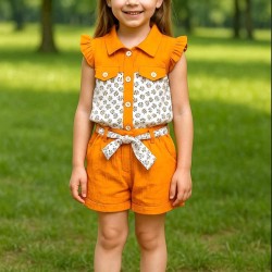 Детски летен комплект в жълто с къси панталонки ДЕЙЗИ