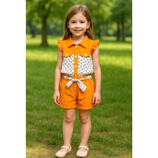 Детски летен комплект в жълто с къси панталонки ДЕЙЗИ