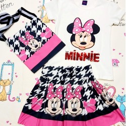 Детски летен комплект с пола тениска и чанта Мини Маус с пайети