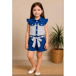 Детски летен комплект в синьо с къси панталонки ДЕЙЗИ