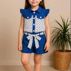 Детски летен комплект в синьо с къси панталонки ДЕЙЗИ