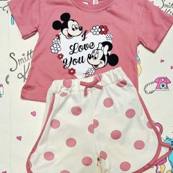 Детски летен комплект с къси панталонки на точки МИНИ И МИКИ Детски летен комплект с къси панталонки на точки МИНИ И МИКИ