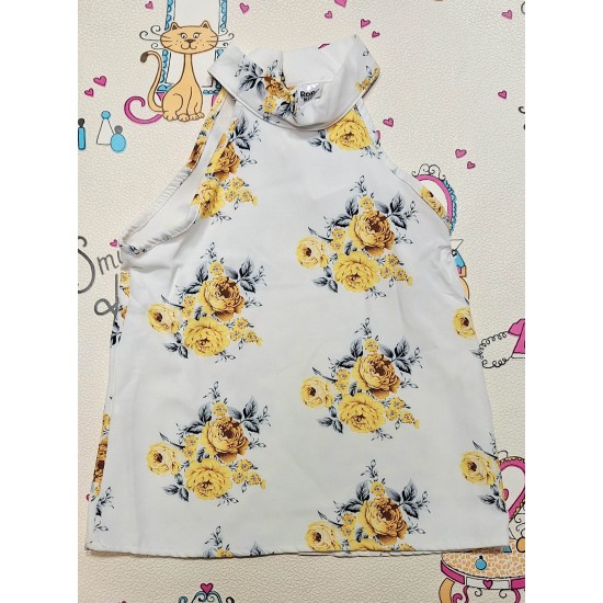 Летен детски комплект от пола и блуза в бяло и жълто с рози