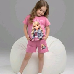 Детски летен комплект в розово с русо момиченце Детски летен комплект в розово с русо момиченце