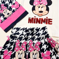Детски летен комплект с пола тениска и чанта Мини Маус с пайети