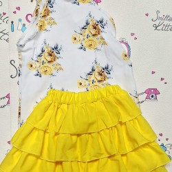Летен детски комплект от пола и блуза в бяло и жълто с рози