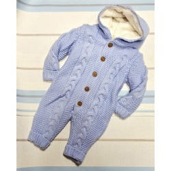 Пухкав плетен космонавт/гащеризон в светло синьо с качулка