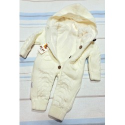 Пухкав плетен космонавт/гащеризон в  бяло с качулка