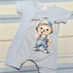 Бебешки летен гащеризон в светло синьо с Меченца Бебешки летен гащеризон в светло синьо с Меченца