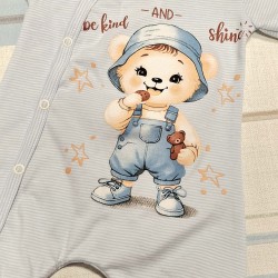 Бебешки летен гащеризон в светло синьо с Меченца