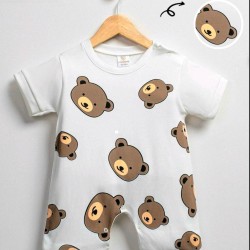 Бебешки летен ромпър в бяло с мечета Бебешки летен ромпър в бяло с мечета