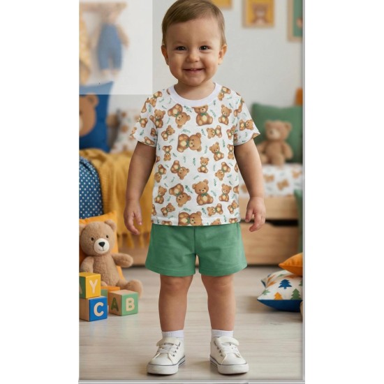 Детски летен комплект в бяло и зелено с МЕЧЕНЦА Детски летен комплект в бяло и зелено с МЕЧЕНЦА