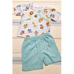 Детски летен комплект в бяло и синьо с Диви Животни