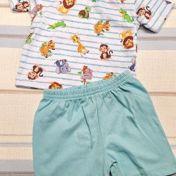 Детски летен комплект в бяло и синьо с Диви Животни