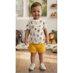 Детски летен комплект в жълто с Диви Животни
