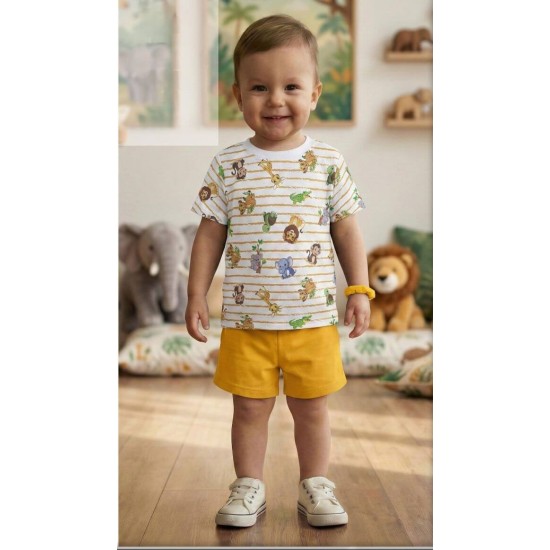 Детски летен комплект в жълто с Диви Животни