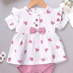 Бебешка лятна боди рокля в бяло и розово СЪРЧИЦА