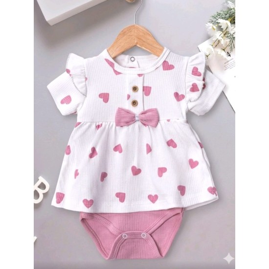 Бебешка лятна боди рокля в бяло и розово СЪРЧИЦА