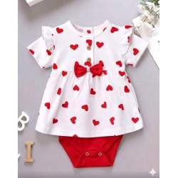 Бебешка лятна боди рокля в бяло и  червено СЪРЧИЦА