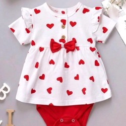 Бебешка лятна боди рокля в бяло и  червено СЪРЧИЦА