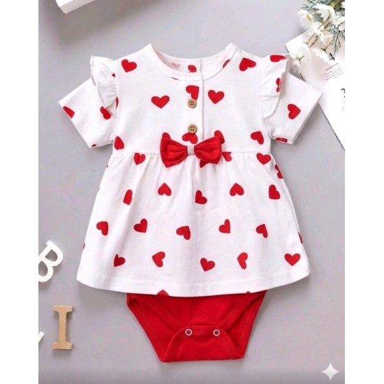 Бебешка лятна боди рокля в бяло и  червено СЪРЧИЦА