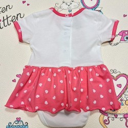 Бебешка лятна боди рокля в бяло и корал със сърчица ЖИРАФЧЕ