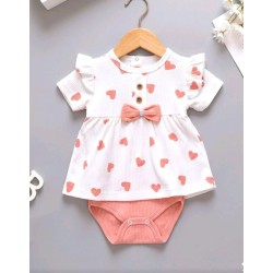 Бебешка лятна боди рокля в бяло и светло розово СЪРЧИЦА