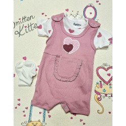 Летен бебешки гащеризон с боди и чорапки в розово СЪРЧИЦА