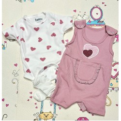 Летен бебешки гащеризон с боди и чорапки в розово СЪРЧИЦА