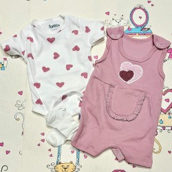 Летен бебешки гащеризон с боди и чорапки в розово СЪРЧИЦА