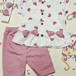 Бебешки летен комплект с блуза и къс розов клин с лента за коса СЪРЧИЦА