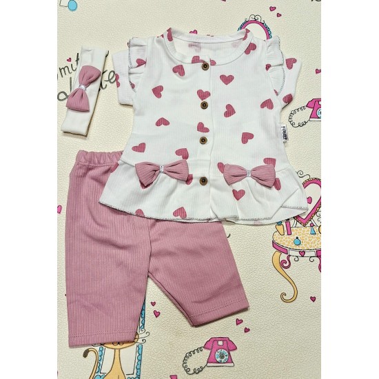 Бебешки летен комплект с блуза и къс розов клин с лента за коса СЪРЧИЦА