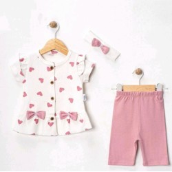 Бебешки летен комплект с блуза и къс розов клин с лента за коса СЪРЧИЦА