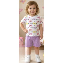 Детски летен комплект в бяло и лилаво с ПЕПЕРУДИ