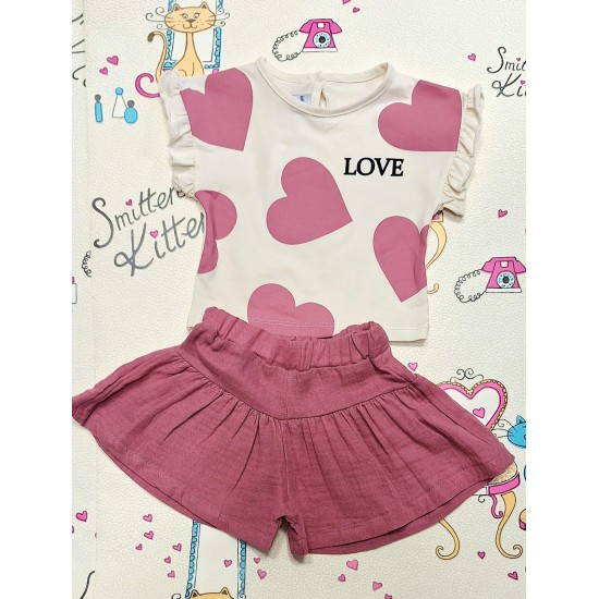 Детски летен комплект с широки къси панталонки СЪРЦА