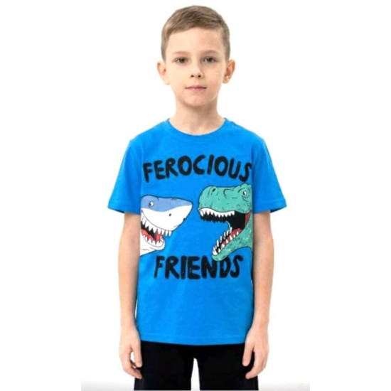 Детска лятна тениска в синьо с АКУЛА И ДИНОЗАВЪР Детска лятна тениска в синьо с АКУЛА И ДИНОЗАВЪР