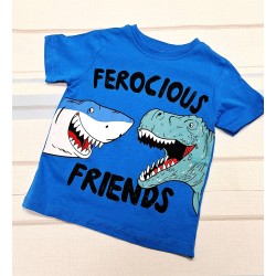 Детска лятна тениска в синьо с АКУЛА И ДИНОЗАВЪР