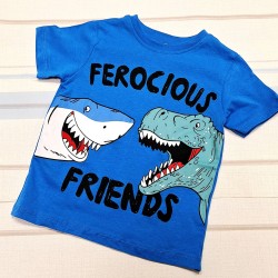 Детска лятна тениска в синьо с АКУЛА И ДИНОЗАВЪР Детска лятна тениска в синьо с АКУЛА И ДИНОЗАВЪР